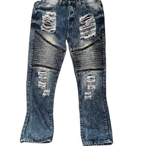 GS 115 Mens Denim Jeans Size 32 31 Distressed Ripped Star Fabric in Rips Zippers